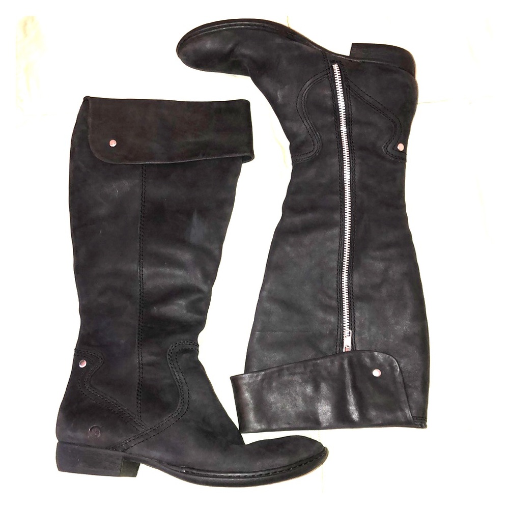 Born black leather cuffed zip boots Sz 7.5
